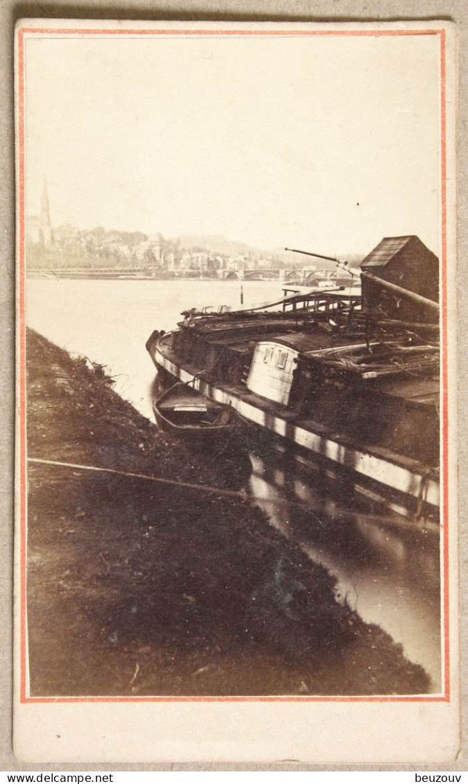 Photo Ancienne SAINT-CLOUD Péniche En Bord De Seine XIXè Siècle - Anciennes (Av. 1900)