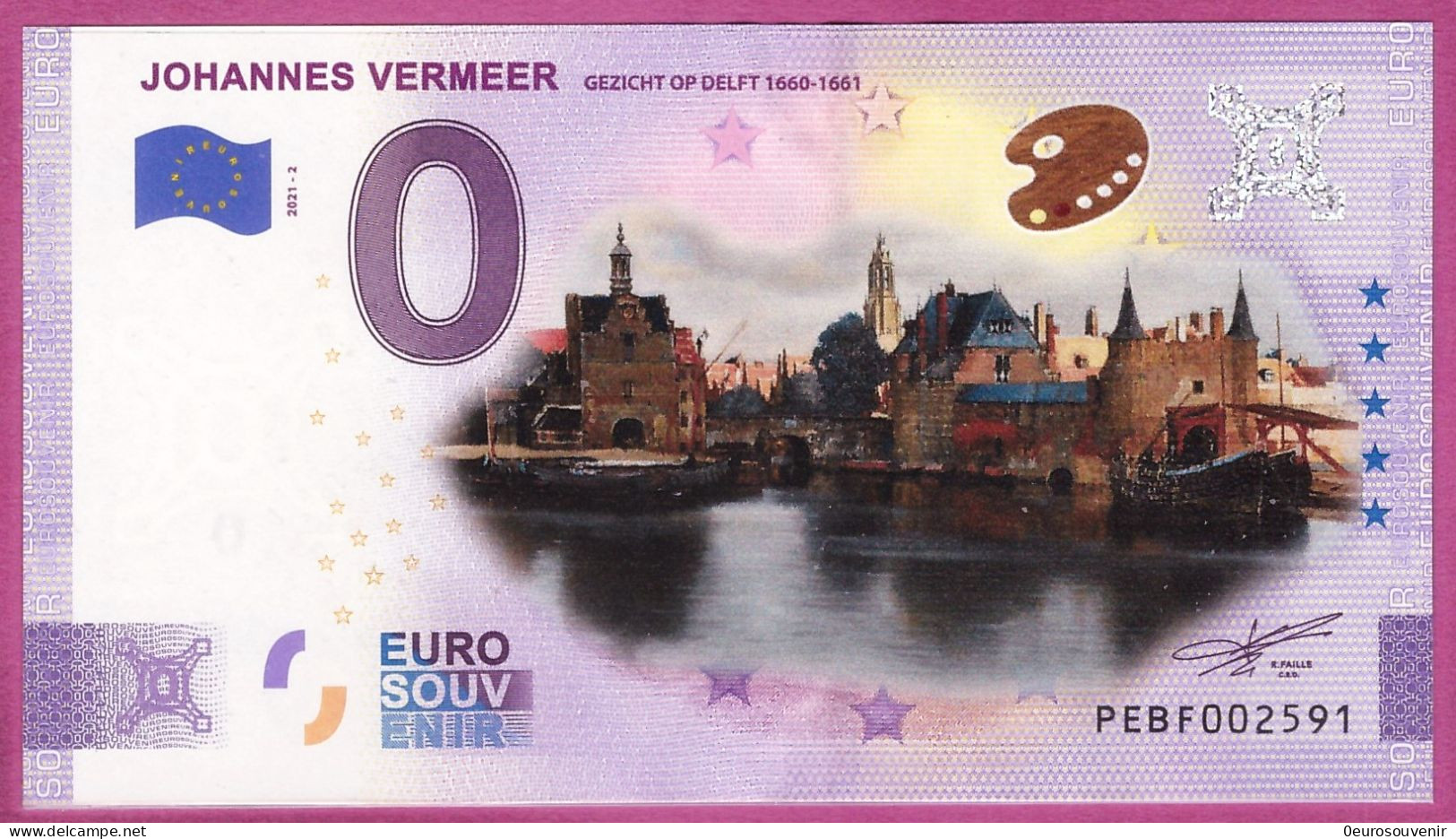 0-Euro PEBF 2021-2 COLOR JOHANNES VERMEER - GEZICHT OP DELFT - FARBDRUCK - Private Proofs / Unofficial