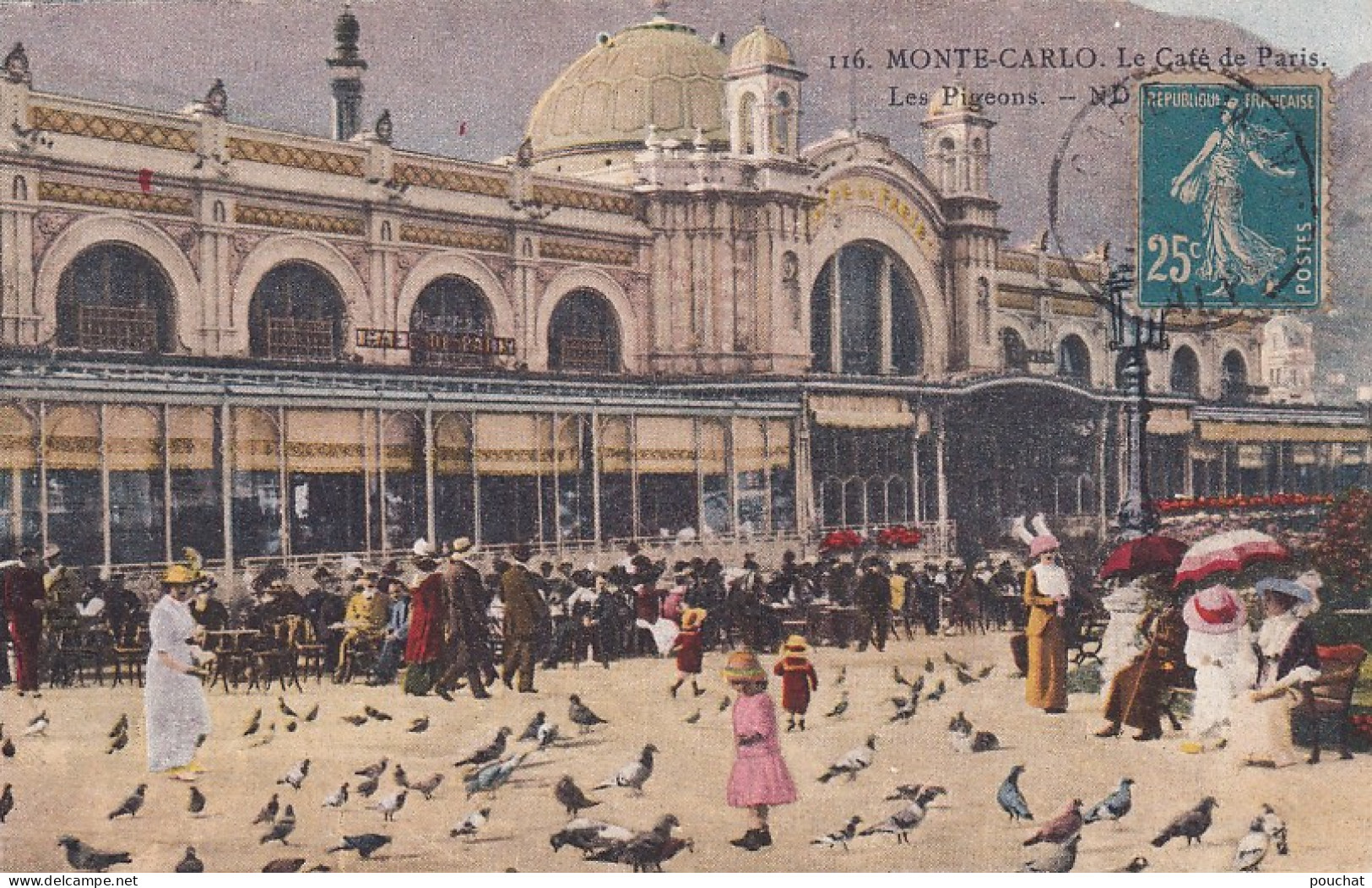 AA+ 124 MONTE CARLO - LE CAFE DE PARIS - ANIMATION - PIGEONS - CARTE COLORISEE - Bars & Restaurants