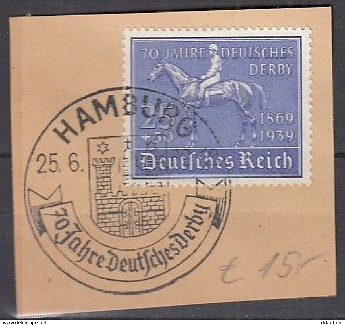 DR 698, Gestempelt, Auf Briefstück, 70 Jahre Deutsches Derby, 1939 - Gebruikt