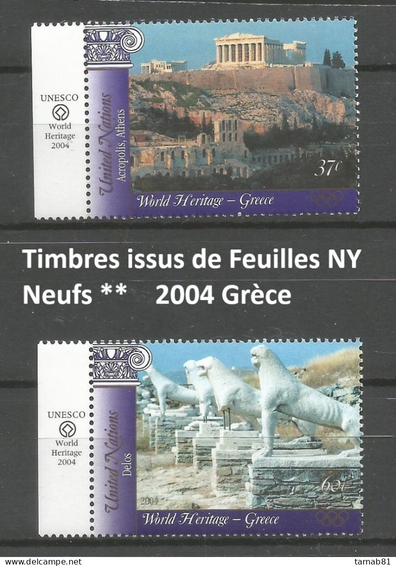 ONU Nations Unies Patrimoine Mondial ** NY 2004 Grèce Timbres Issus De Feuilles - Ongebruikt