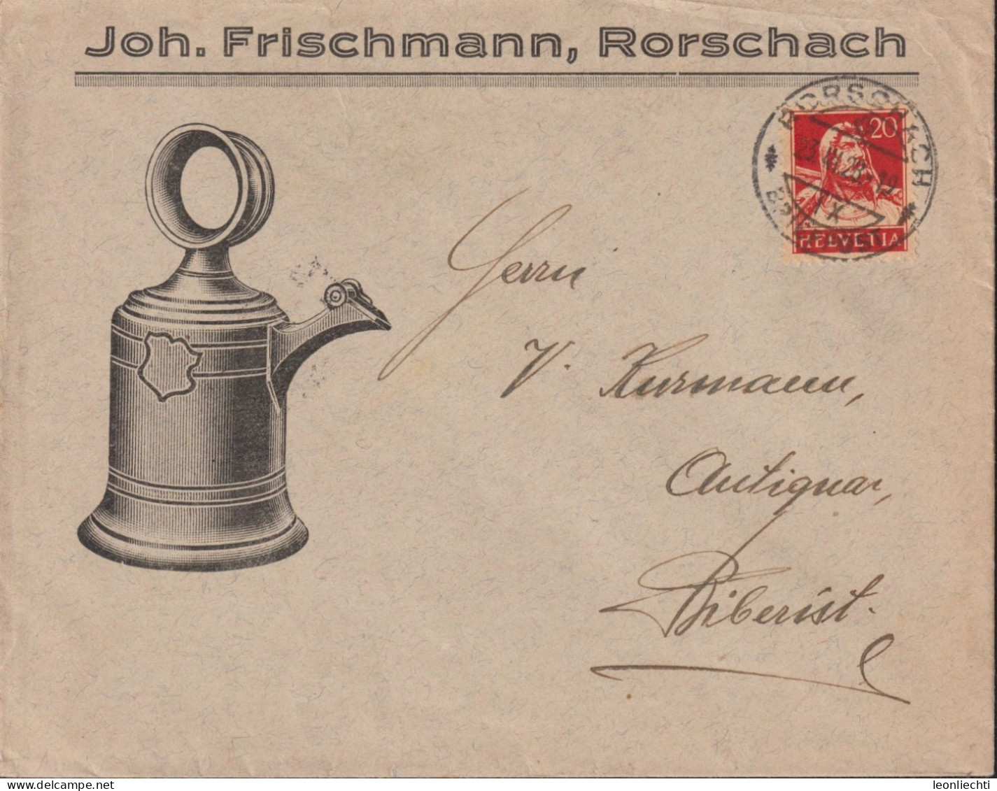 1925 Schweiz, Brief  Zum:CH 174,Mi:CH 206xTell,  Joh. Frischmann, Rohrschach - Covers & Documents