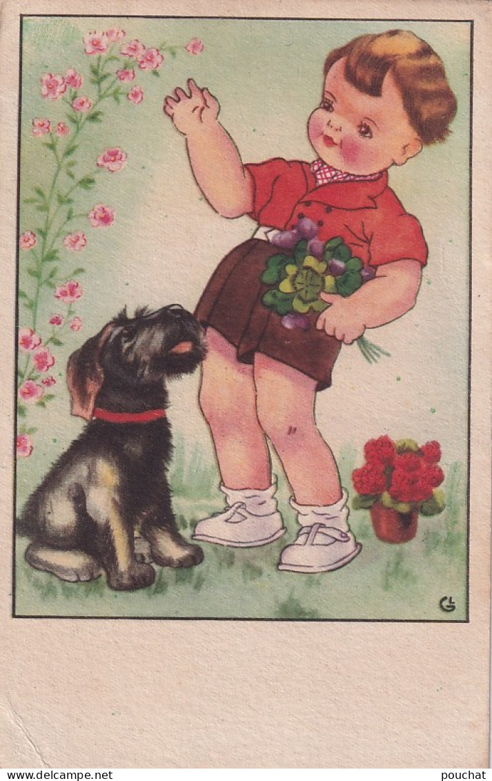 AA+ 126- GARCONNET AVEC CHIOT GRIFFON ET BOUQUET DE TREFLES - ILLUSTRATEUR - Taferelen En Landschappen