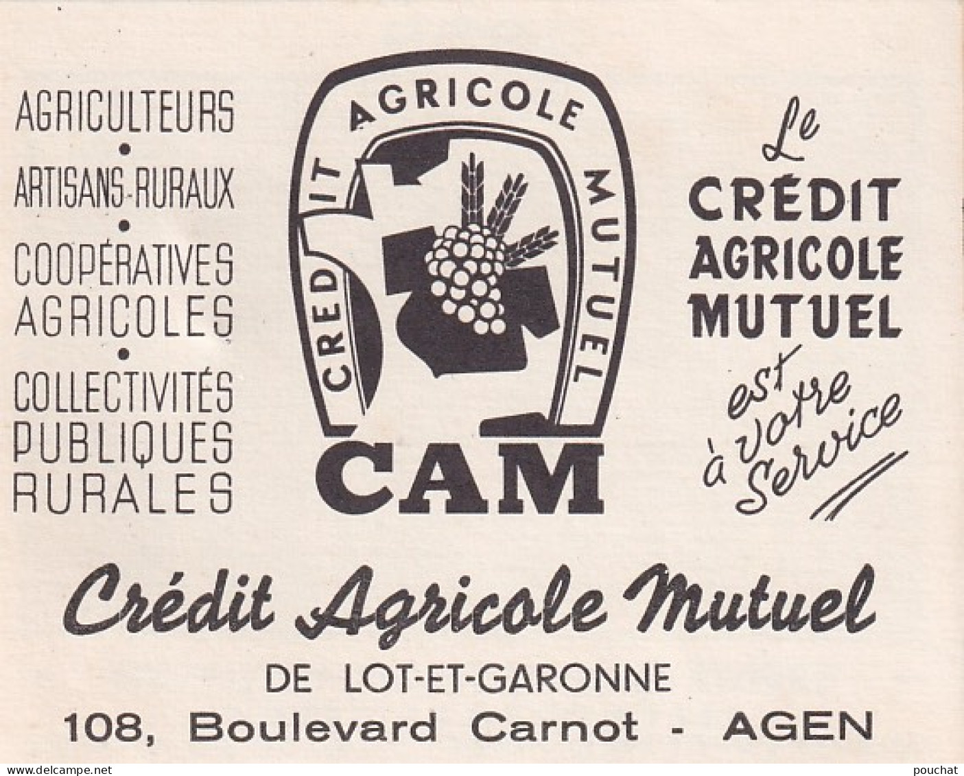 AA+ 127- MINI CALENDRIER CREDIT AGRICOLE MUTUEL DE LOT ET GARONNE , BD CARNOT AGEN ( 1959 ) - Kleinformat : 1941-60