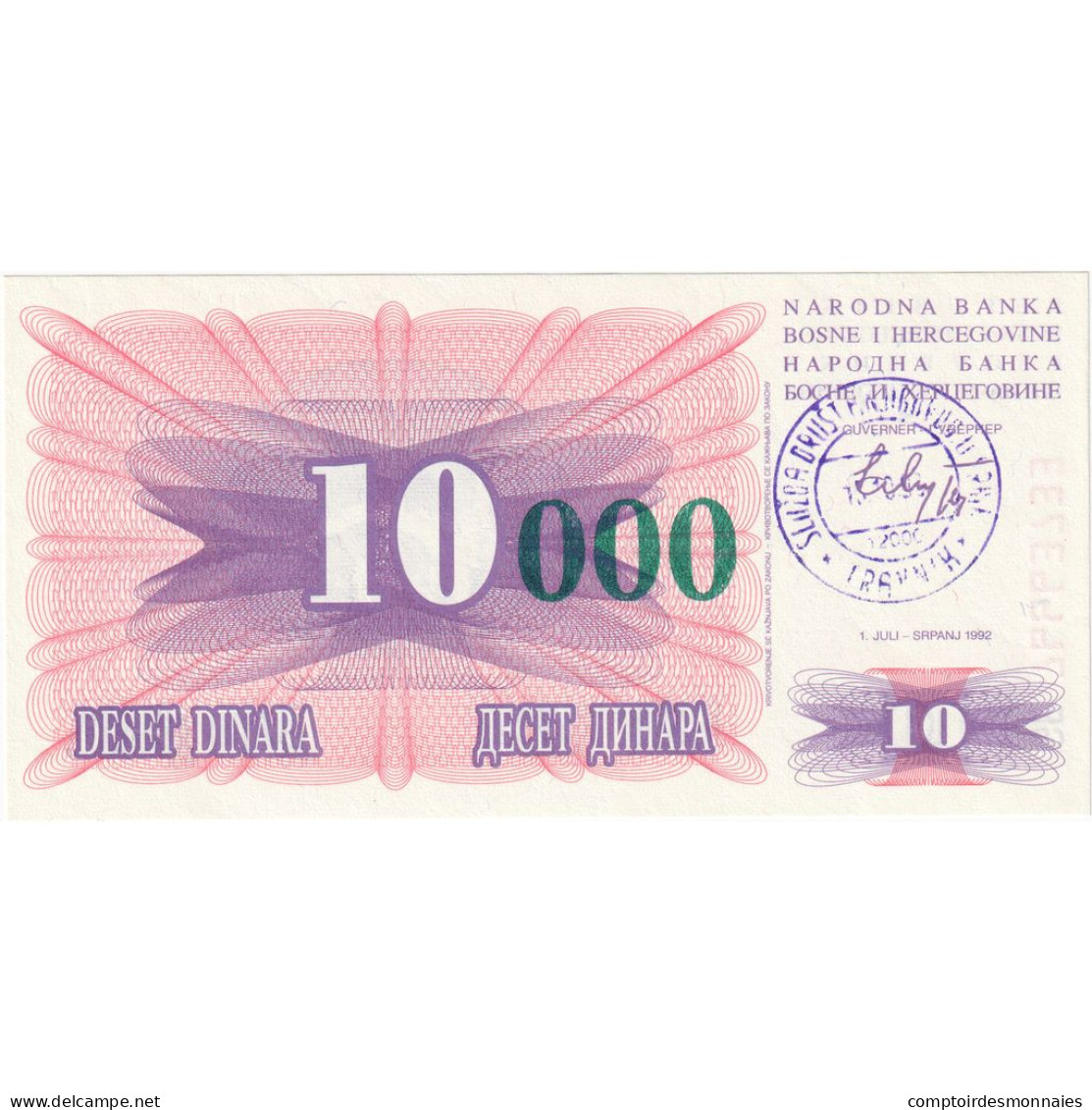 Bosnie-Herzégovine, 10,000 Dinara, 1992, 1992-07-01, KM:53a, NEUF - Bosnia Y Herzegovina