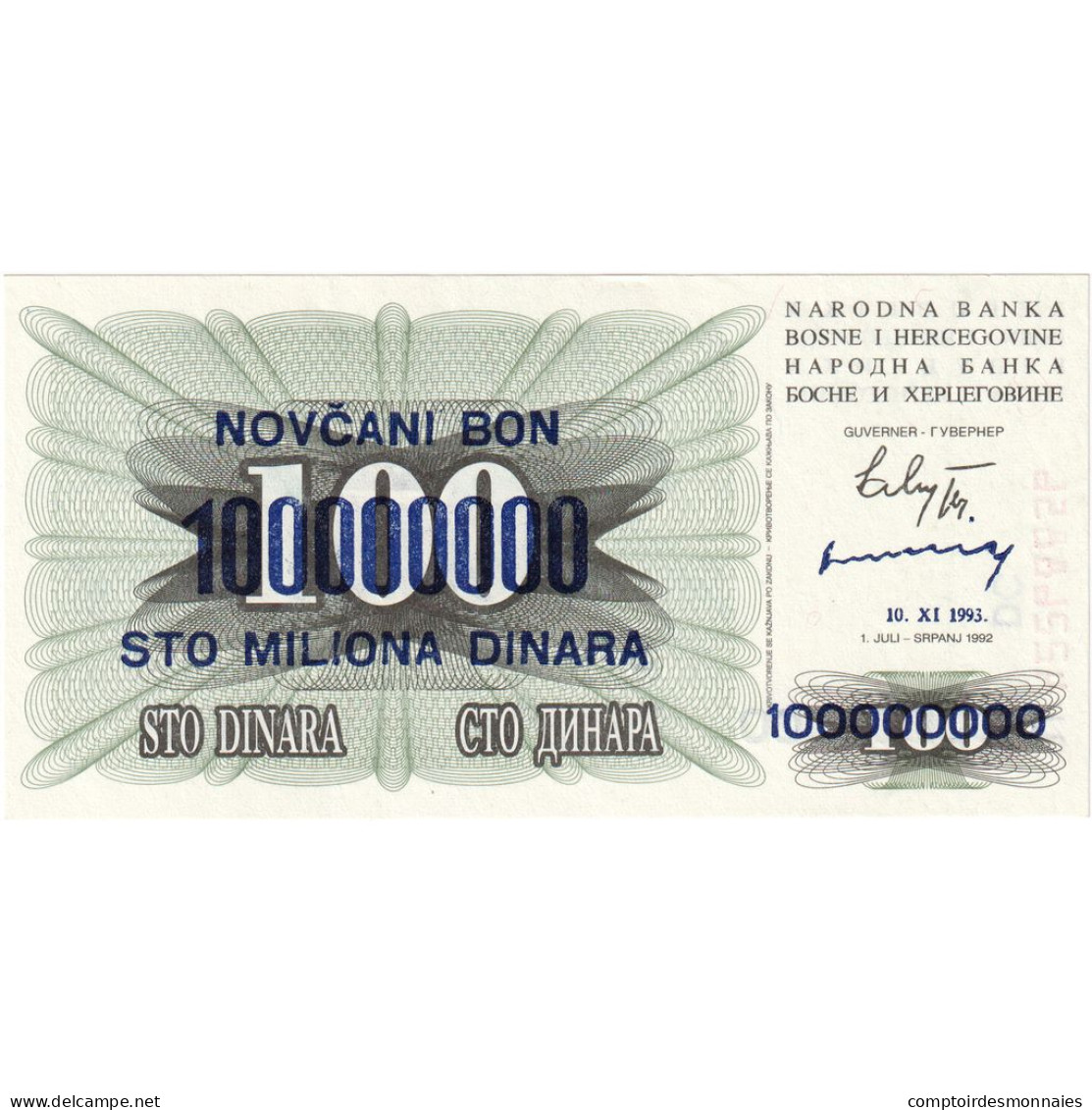 Bosnie-Herzégovine, 100,000,000 Dinara, 1993, 1993-11-10, KM:37, NEUF - Bosnie-Herzegovine