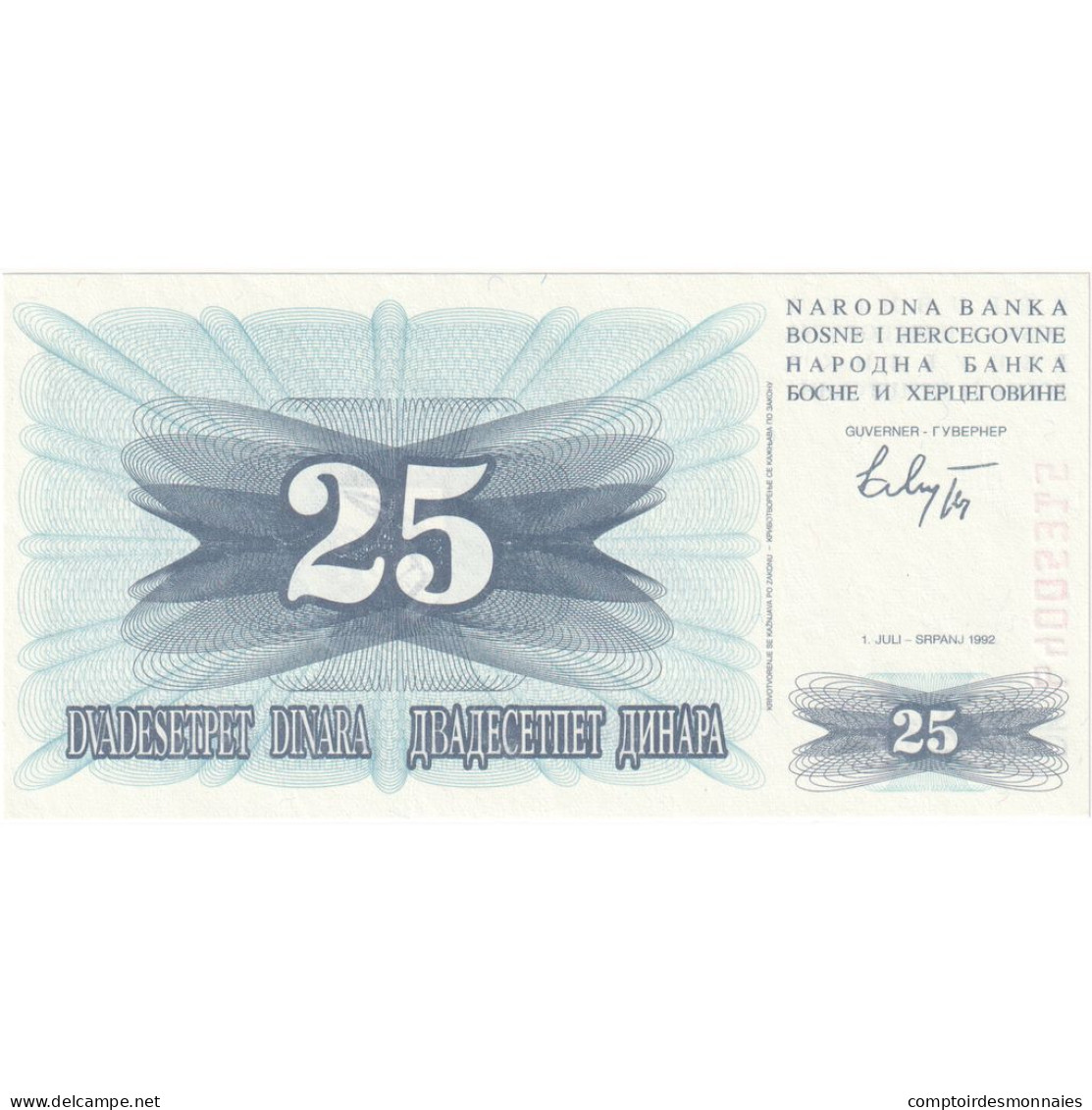 Bosnie-Herzégovine, 25 Dinara, 1992, 1992-07-01, KM:11a, NEUF - Bosnien-Herzegowina