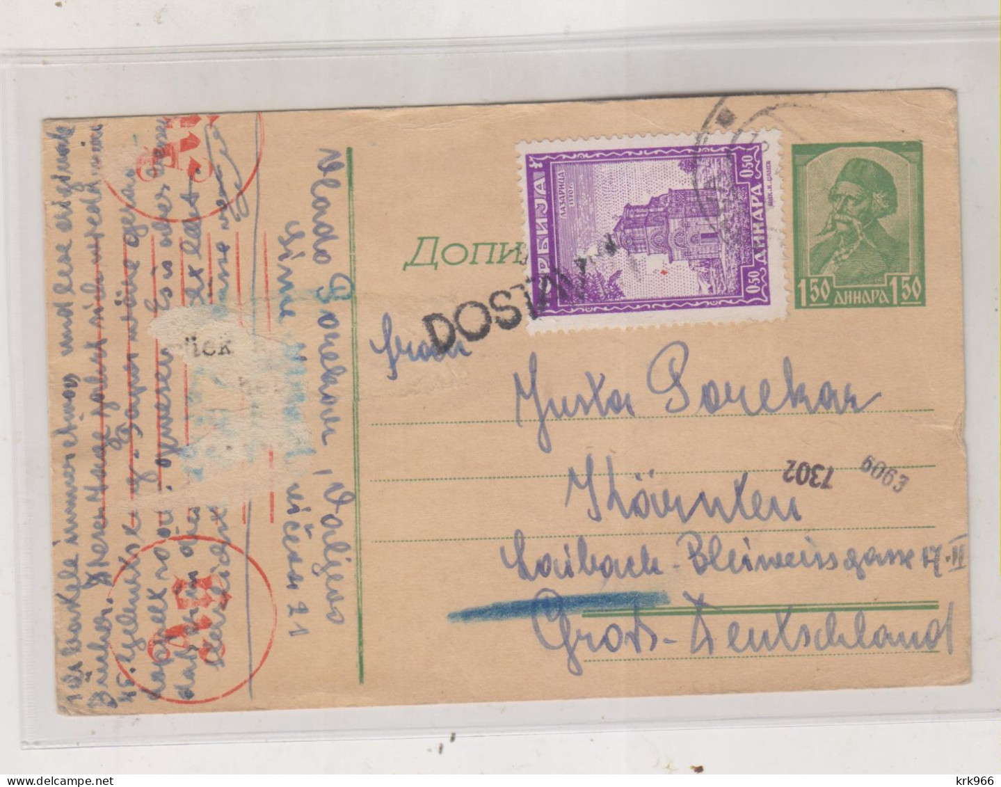 SERBIA, GERMANY WW II , 1944 VALJEVO Censored Postal Stationery To SLOVENIA GERMANY - Occupation 1938-45