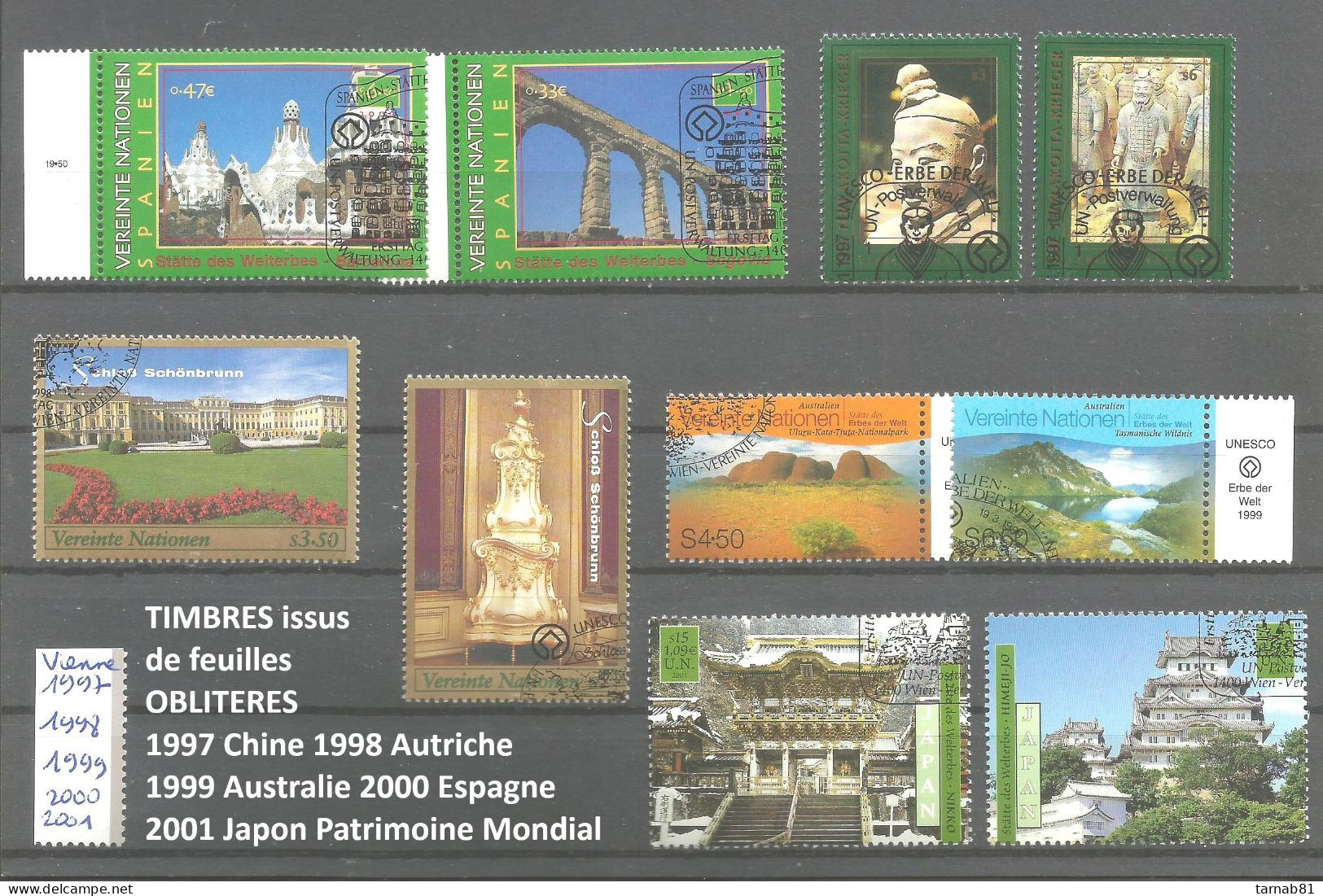 ONU Nations Unies Patrimoine Mondial Vienne 1997 1998 1999 2000 2001  Timbres Oblitérés  Issus De Carnets - Used Stamps
