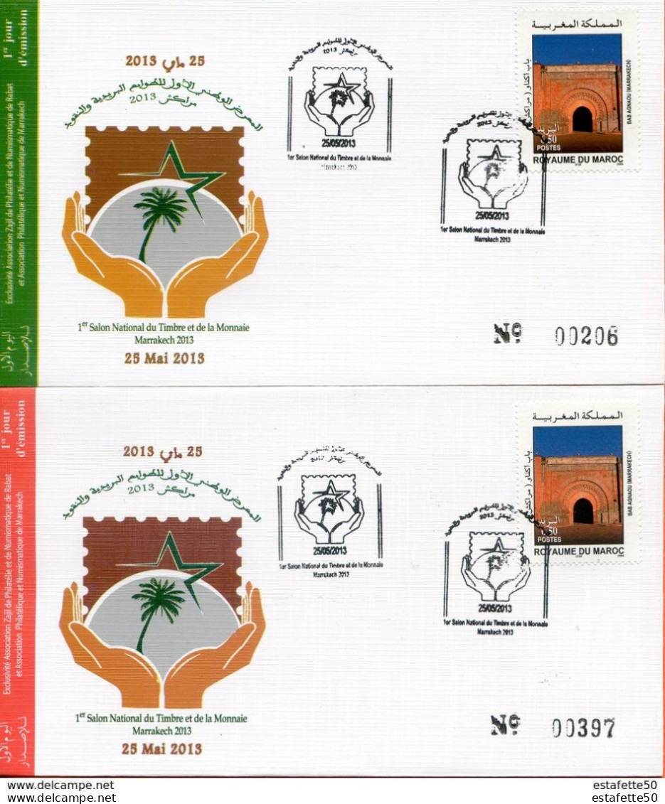 Maroc;2 FDC 2013 "1er Salon National Du Timbre Et De La Monnaie " Marrakech "Morocco;Marruecos - Maroc (1956-...)
