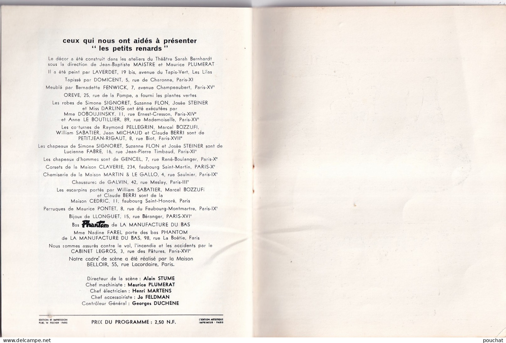 AA+ 132- LIVRET THEATRE SARAH BERNHARDT , PARIS - " LES PETITS RENARDS " - COMEDIENS ET PUBLICITES 