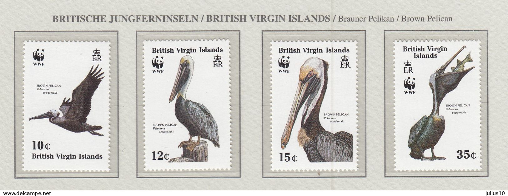 BRITISH VIRGIN ISLANDS 1988 WWF Birds Brown Pelican Mi 637-640 MNH(**) Fauna 752 - Pellicani