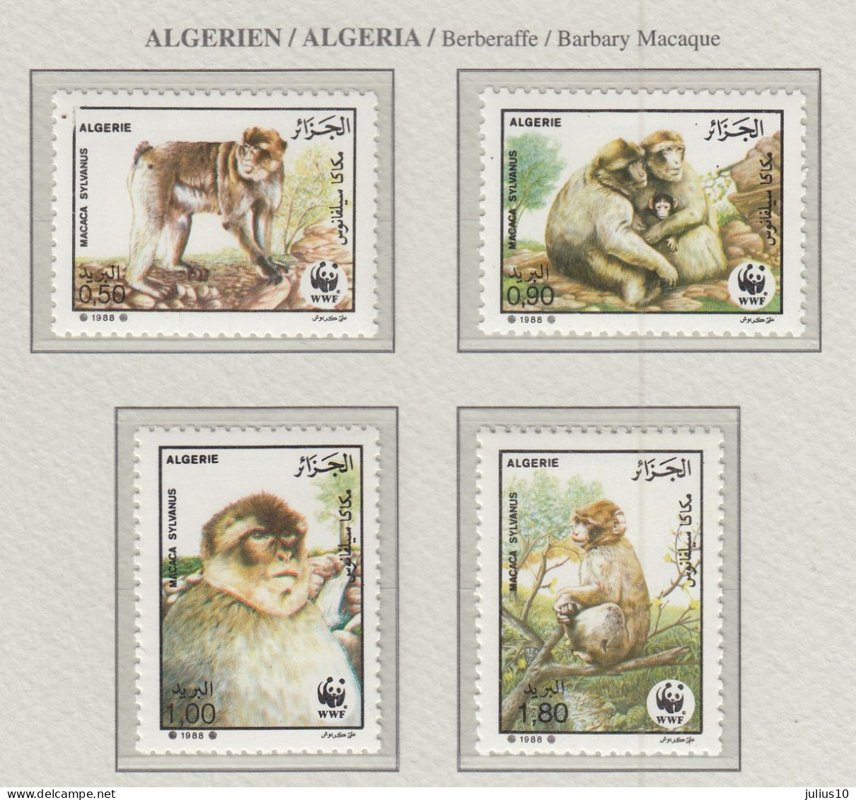 ALGERIA 1988 WWF Monkeys Barbary Macaque Mi 972-975 MNH(**) Fauna 753 - Monkeys