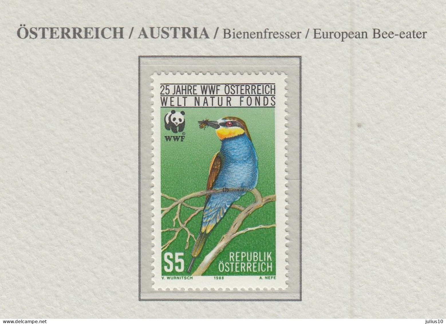 AUSTRIA 1988 WWF Birds Bee-eater Mi 1918 MNH(**) Fauna 754 - Autres & Non Classés