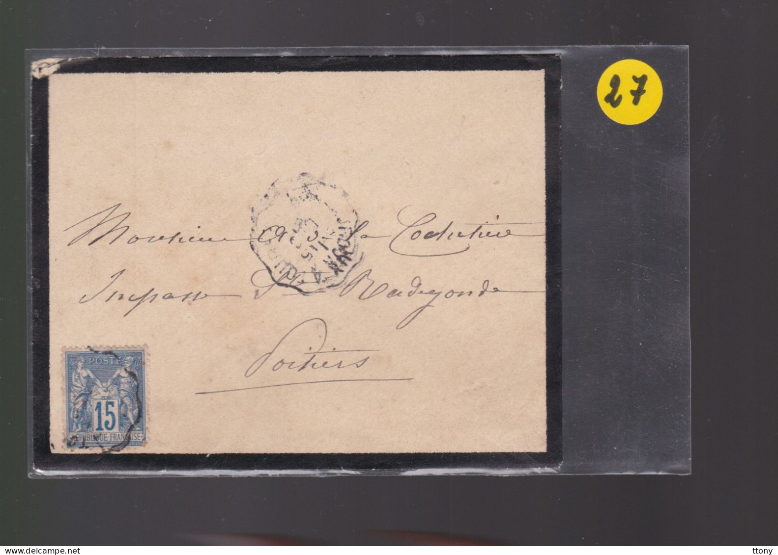 Un Timbre 15 C Type Sage   Sur Enveloppe S.C 1891   Destination  Poitiers - 1877-1920: Semi Modern Period