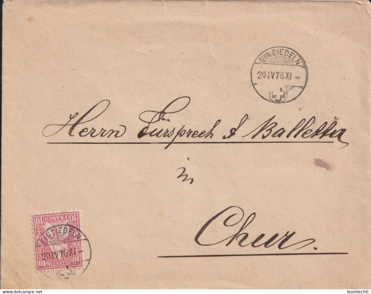1867-1876 Schweiz, Brief  Zum:CH 38, Mi:CH 30, Sitzende Helvetia, Von EINSIEDELN N. CHUR - Covers & Documents