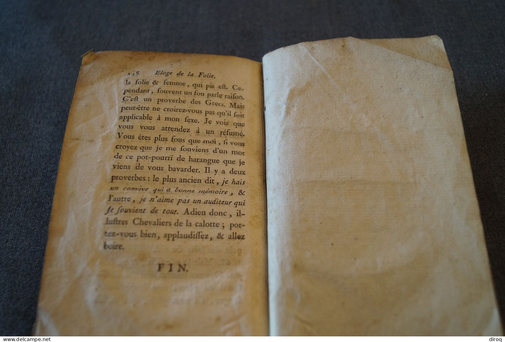 RARE,1789,l'éloge de la folie,M. Barrett,Paris,complet,248 pages,16,5 Cm./10 Cm.