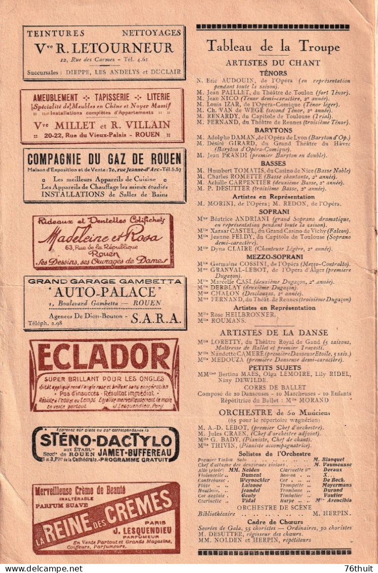 Saison 1926-1927 - Théâtre Des Arts - Rouen - F. HALEVY - La Juive - Programma's