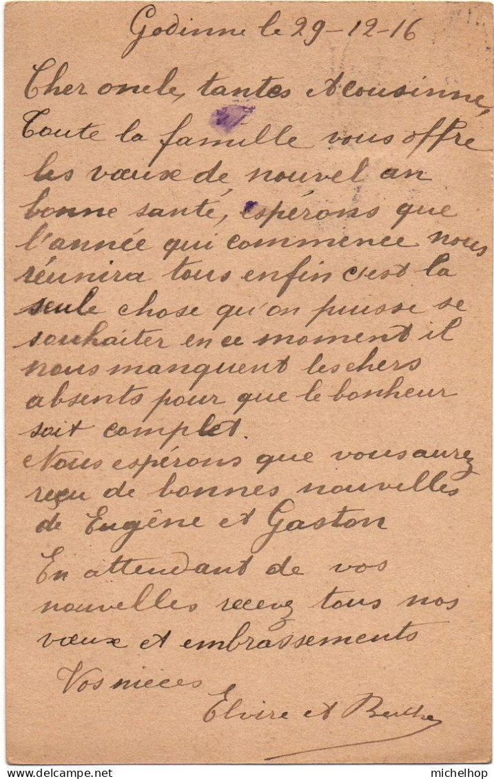 Oblitération Ambulant NAMUR-CHARLEVILLE Sur CP 9 De Godinne Vers Namur - German Occupation