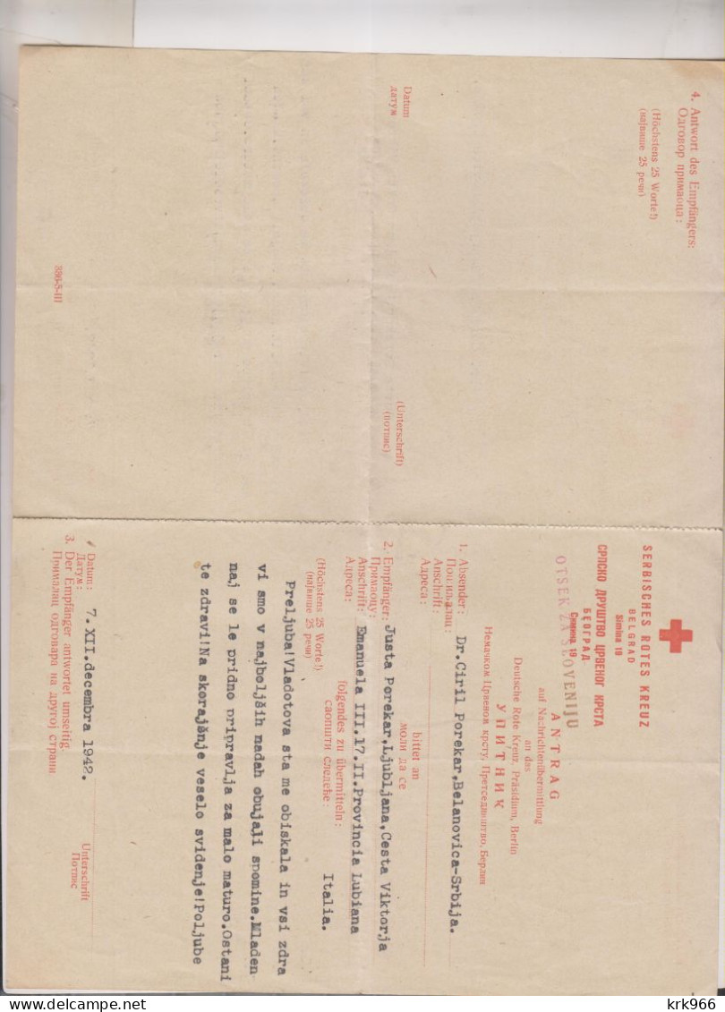 SERBIA, GERMANY WW II BEOGRAD 1942 RED CROSS Nice Postcard To SLOVENIA ITALY - Occupation 1938-45