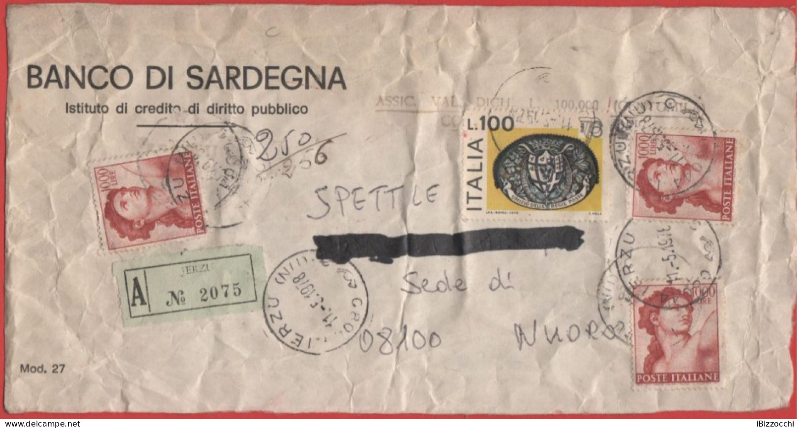 ITALIA - Storia Postale Repubblica - 1976 - 100 Esposizione Mondiale Di Filatelia + 3x 1000 Michelangiolesca -Assicurata - 1971-80: Poststempel