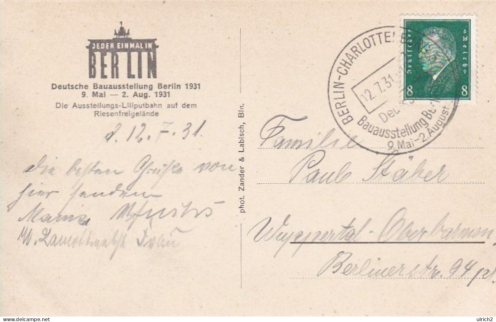 AK Berlin - Deutsche Bauausstellung Berlin 1931 - Liliputbahn - Sonderstempel (69082) - Charlottenburg