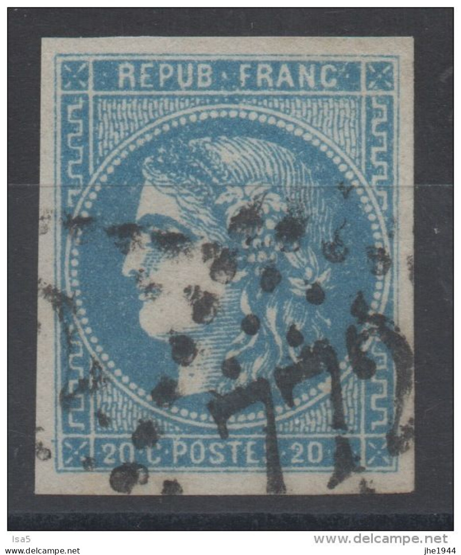 France N° 46B Ceres Emission De Bordeaux 20 C Bleu - 1870 Emission De Bordeaux