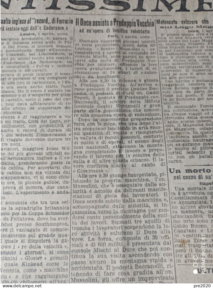 CORRIERE DELLA SERA 2/4/1929 IL DUCE A PREDAPPIO VECCHIA BIELLA GARDONE MADDALONI - Autres & Non Classés