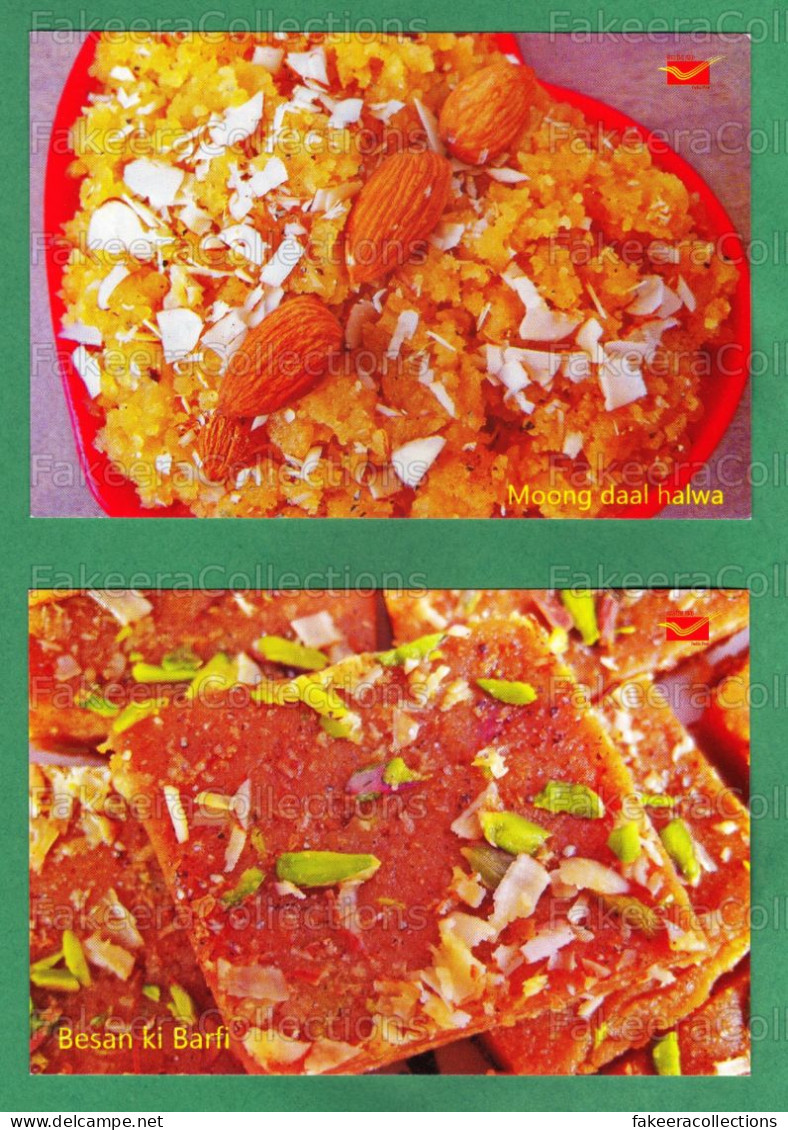 INDIA 2023 Inde Indien - INDIAN CUISINES Picture Post Card - Moong Dal Halwa & Besan Ki Barfi - Postcards, Food, Sweets - Küchenrezepte