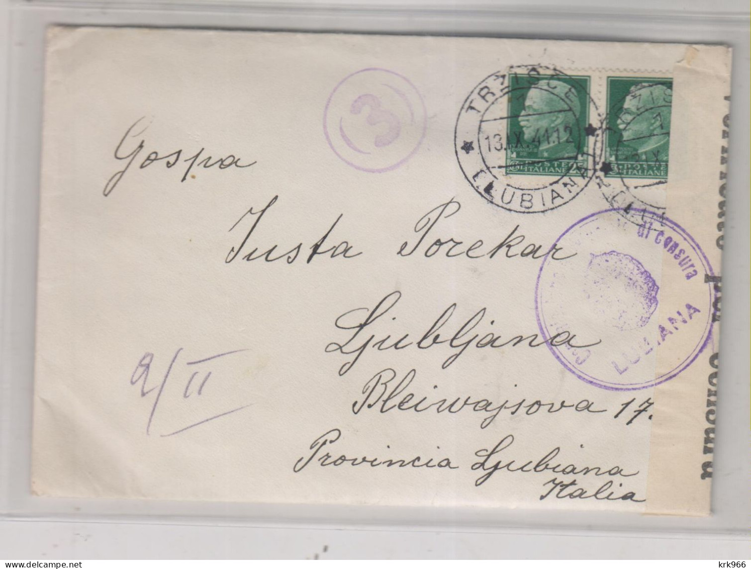 SLOVENIA,WW II , ITALY ,TRZISCE 1941 Nice Censored Cover - Slovénie