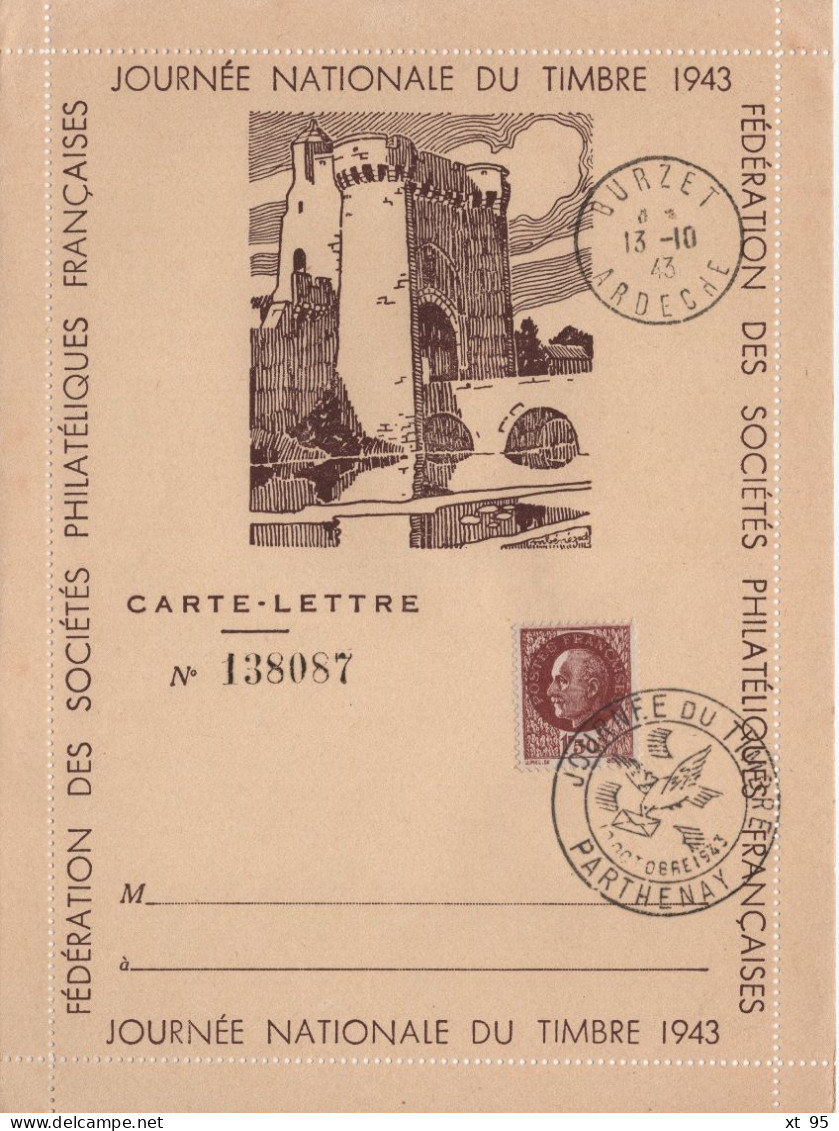 Journee Du Timbre 1943 - Parthenay - Carte Lettre - 1921-1960: Période Moderne