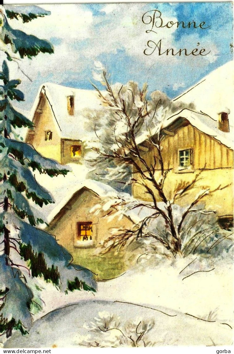 *CPM - Bonne Année - Village Enneigé - Sapin - Año Nuevo