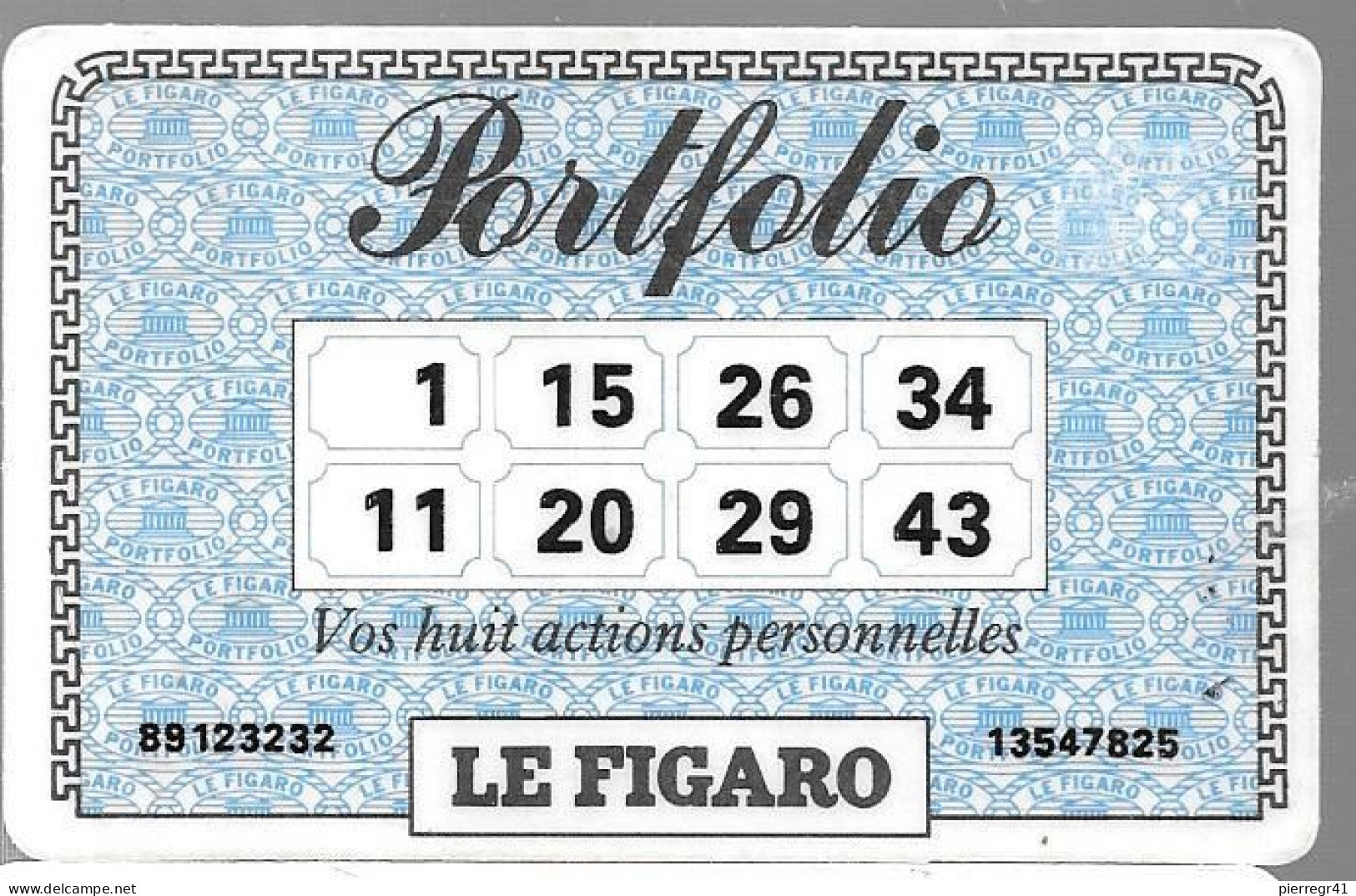 CARTE-1985-JEU-PORTFOLIO-LE FIGARO-Plastic Fin-TBE/RARE - Cartes De Fidélité Et Cadeau