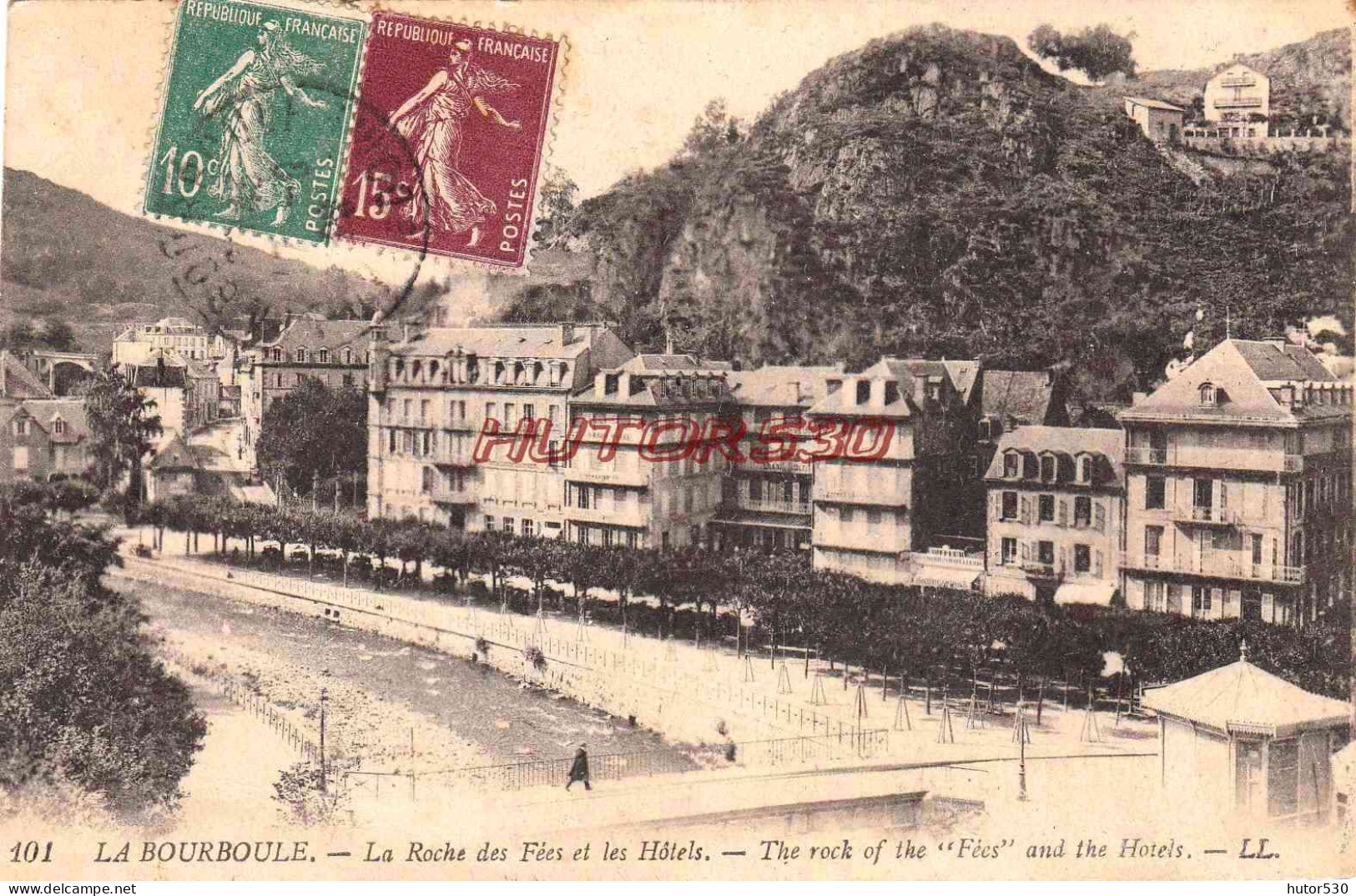 CPA LA BOURBOULE - LA ROCHE DES FEES ET LES HOTELS - La Bourboule