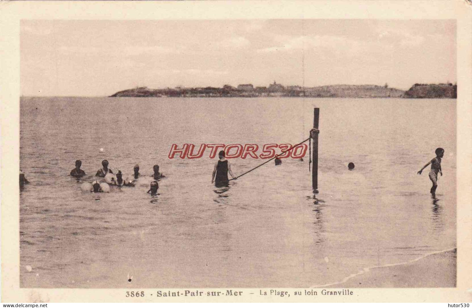 CPA SAINT PAIR SUR MER - LA PLAGE , AU LOIN GRANVILLE - Saint Pair Sur Mer