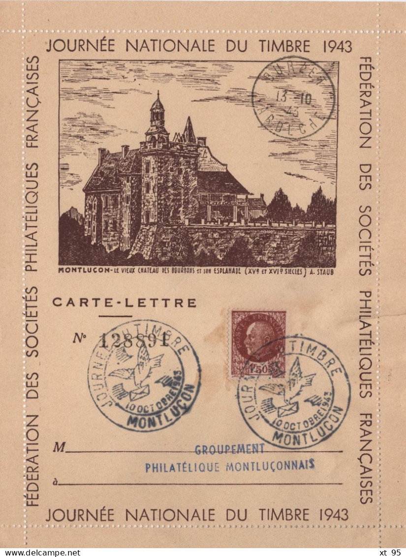 Journee Du Timbre 1943 - Montlucon - Carte Lettre - 1921-1960: Période Moderne