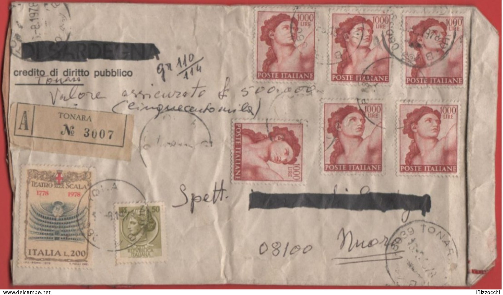 ITALIA - Storia Postale Repubblica - 1978 - 200 Bicentenario Della Costruzione Del Teatro Alla Scala + 6x 1000 Michelang - 1981-90: Poststempel