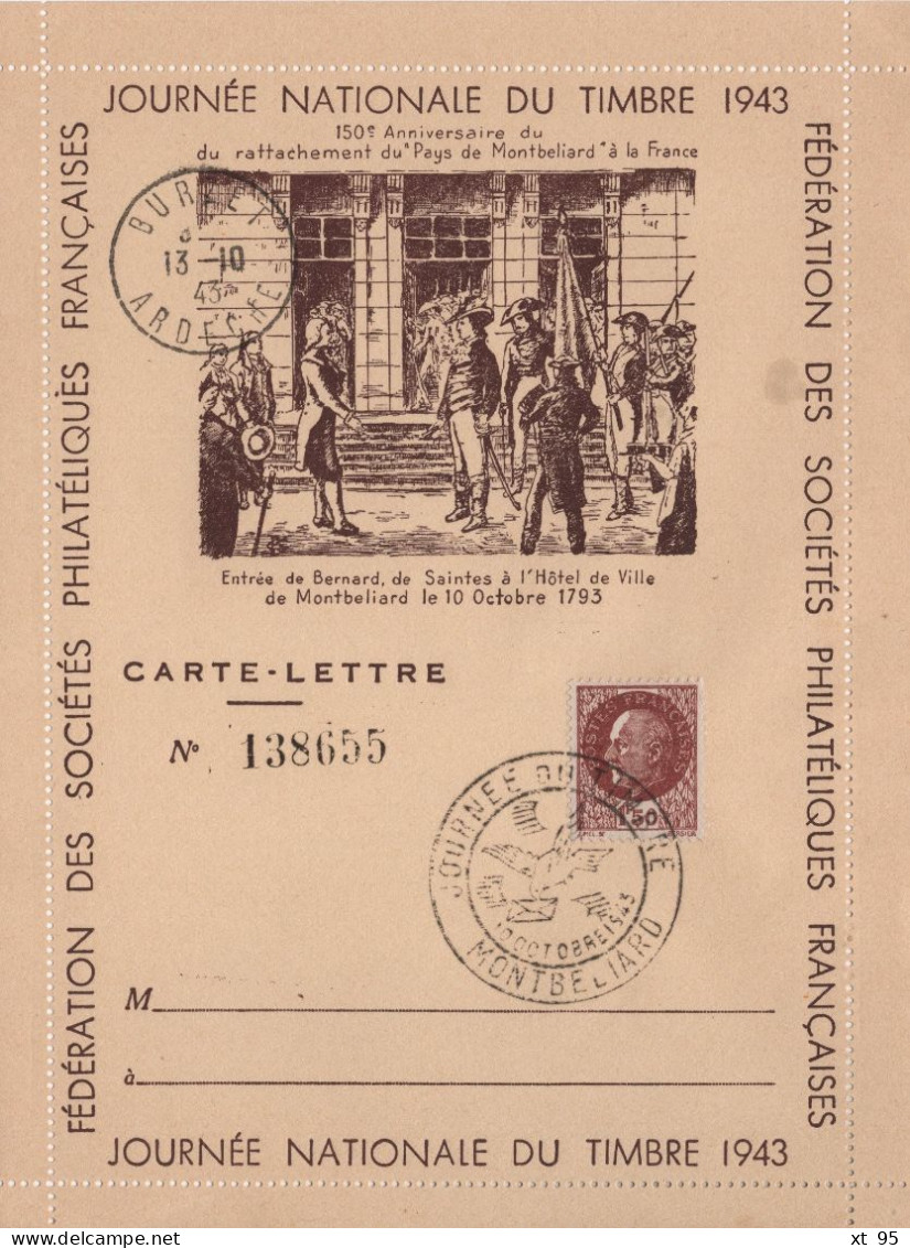 Journee Du Timbre 1943 - Montbeliard - Carte Lettre - 1921-1960: Modern Period