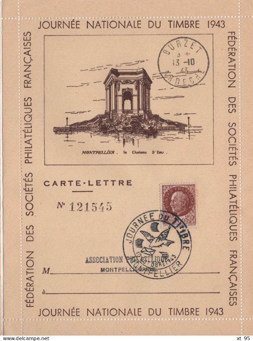 Journee Du Timbre 1943 - Montpellier - Carte Lettre - 1921-1960: Période Moderne