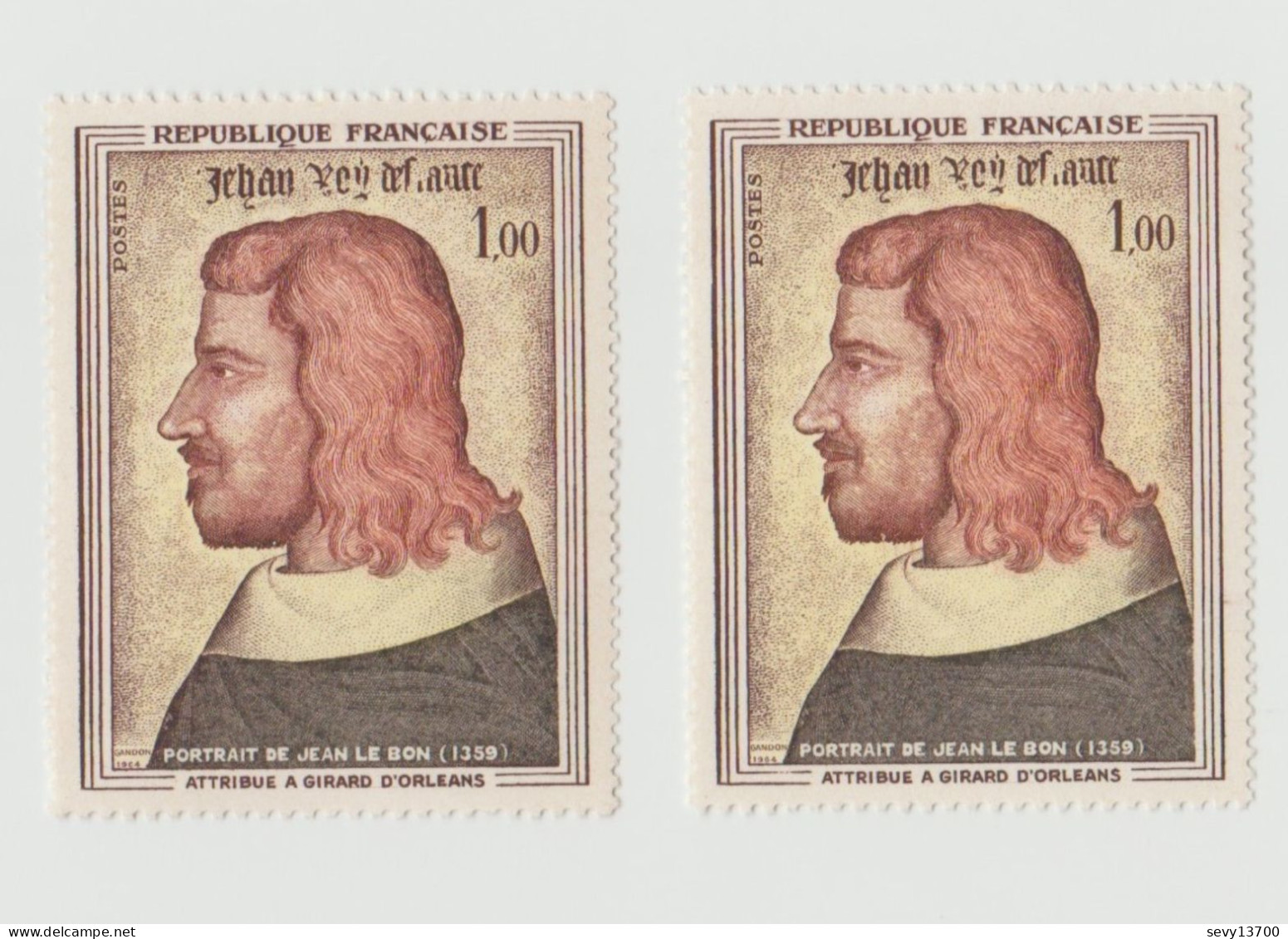 France 1964 Variété Sur Timbre YT N° 1413 Jean Le Bon - Un Manque Dans La Barbe Du Timbre De Droite - Unused Stamps