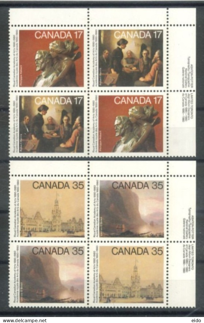 CANADA - 1980, CENTENARY OF ROYAL CANADIAN ACADEMY OF ARTS STAMPS COMPLETE SET OF 4, ONE PAIR OF EACH, UMM (**). - Nuevos