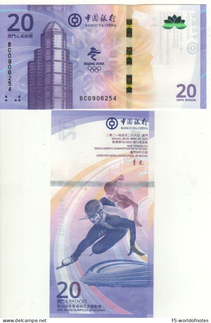 MACAO  20 Patacas  PW128.   "Winter Olympcs Games"   Dated 26.04.2021 - Macao