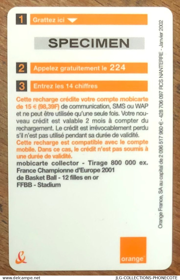 MOBICARTE ORANGE BASKET BALL SPÉCIMEN MBC MOBI GSM SCHEDA PHONE CARD CALLING CARD CARTE TELECARTE - Nachladekarten (Refill)