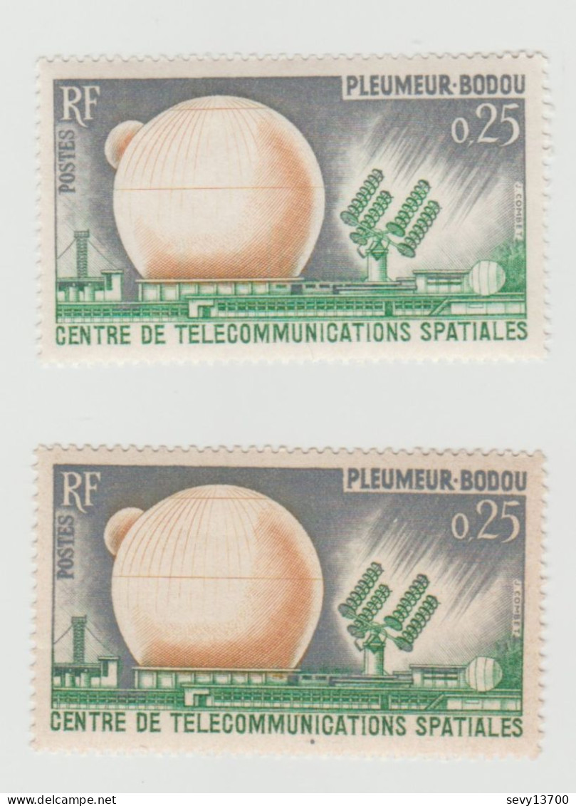 Variété 2 Timbres 1962 YT 1360 Centre De Télécommunications Fenêtre Beige - Unused Stamps