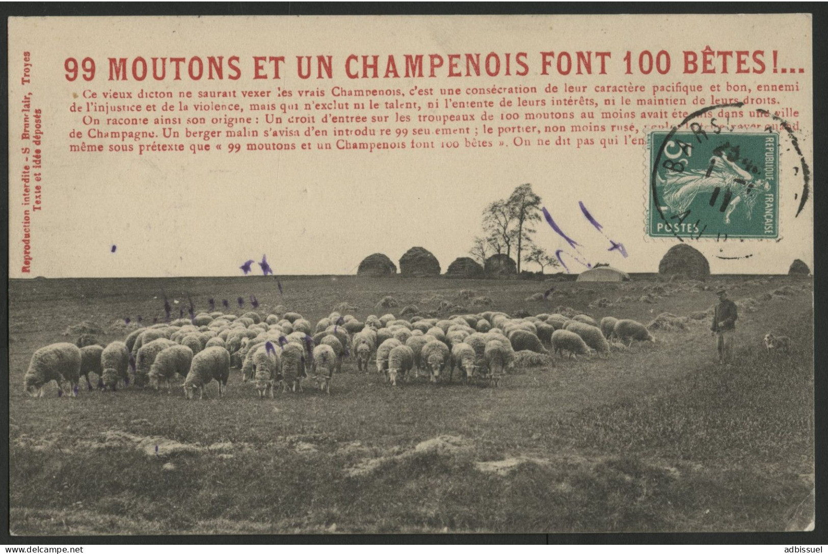 "99 Moutons Et Un Champenois Font 100 Bêtes!" Ed. S. Brunclair, Troyes - Otros & Sin Clasificación