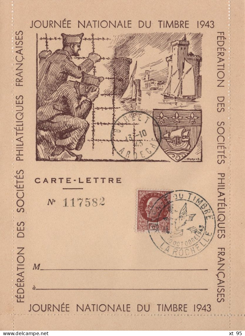 Journee Du Timbre 1943 - La Rochelle - Carte Lettre - 1921-1960: Période Moderne