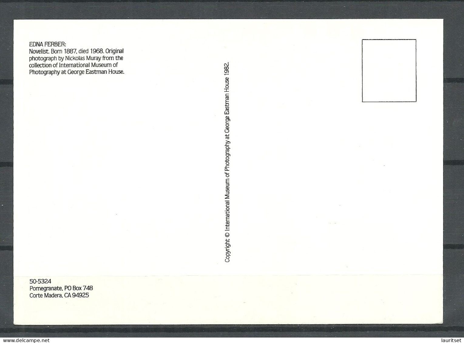 Edna Ferber Novelist Writer, Original Photograph, Post Card, Printed In USA 1982, Unused - Schriftsteller