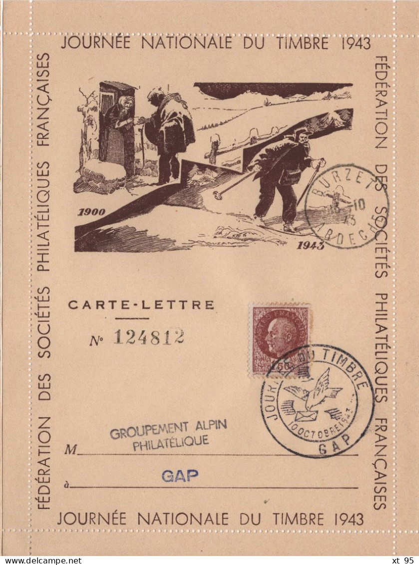 Journee Du Timbre 1943 - Gap - Carte Lettre - 1921-1960: Période Moderne