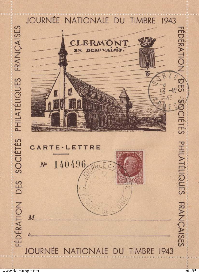 Journee Du Timbre 1943 - Clermont De L Oise - Carte Lettre - 1921-1960: Période Moderne