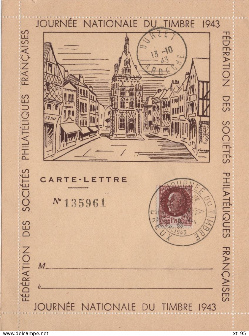 Journee Du Timbre 1943 - Dreux - Carte Lettre - 1921-1960: Période Moderne